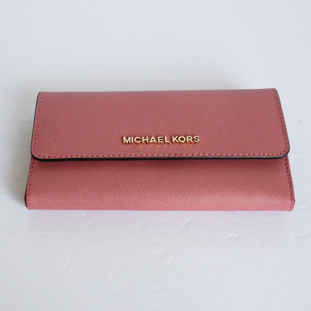 Michael Kors Jet Set LG Trifold Wallet Pink Rose - Picture 4 of 8